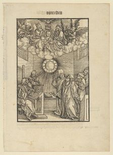 The Author Writing the Layenspiegel; The Trinity and the Virgin at the Upper Center, from ..., 1511. Creator: Hans Schäufelein the Elder