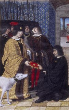 The author presenting his work to Charles VIII, c1475-c1498. Creator: Marc Picault