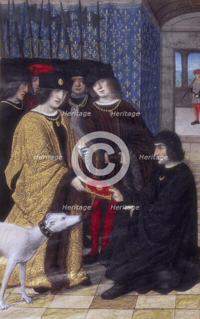 The author presenting his work to Charles VIII, c1475-c1498. Creator: Marc Picault.