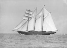 The auxiliary schooner La Cigale sailing close-hauled, 1913. Creator: Kirk & Sons of Cowes