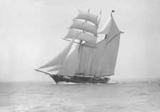 The auxiliary schooner La Cigale sailing close-hauled, 1913. Creator: Kirk & Sons of Cowes