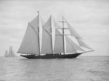 The auxiliary schooner La Cigale sailing close-hauled, 1913. Creator: Kirk & Sons of Cowes