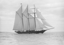 The auxiliary schooner La Cigale sailing close-hauled, 1913. Creator: Kirk & Sons of Cowes