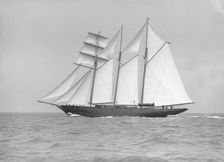 The auxiliary schooner La Cigale sailing close-hauled, 1913. Creator: Kirk & Sons of Cowes