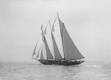 The auxiliary schooner La Cigale sailing close-hauled, 1913. Creator: Kirk & Sons of Cowes