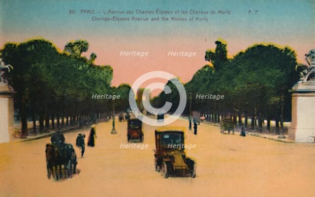 The Avenue des Champs-Elysées and the Marly Horses, Paris, c1920. Artist: Unknown.