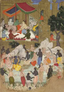 The Awakening of Kumbhakarna in the Golden City of Lanka, Folio from a Ramayana, ca. 1605. Creator: Unknown