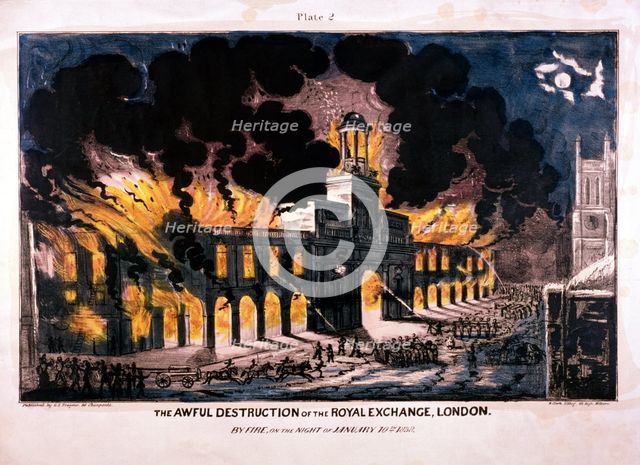 The Awful Destruction of the Royal Exchange (2nd) fire, London, 1838. Artist: W Clerk