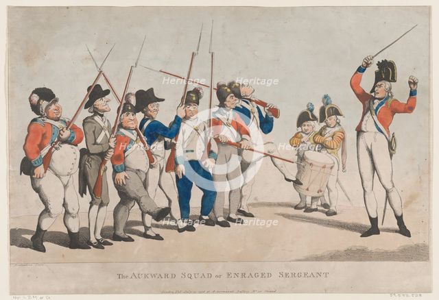 The Awkward Squad or Enraged Sergeant, July 17, 1798., July 17, 1798. Creator: Thomas Rowlandson.