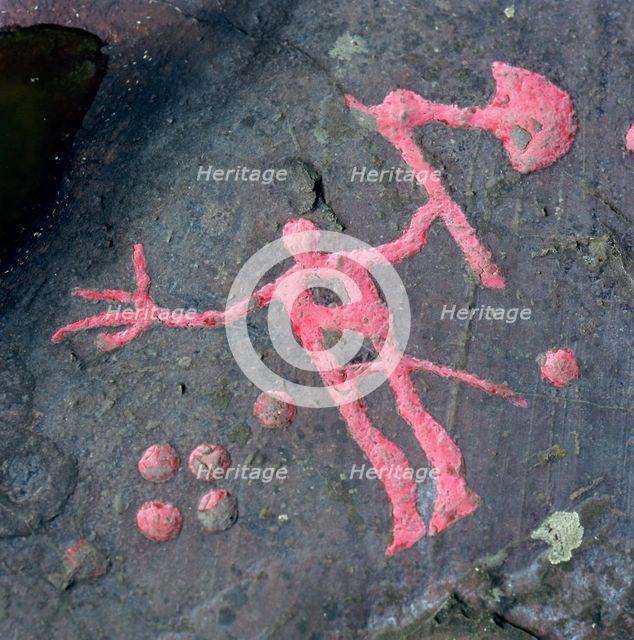The Axe God, Bronze Age petroglyph at Flyhov, Husaby, Sweden. Creator: Åke Lindau.