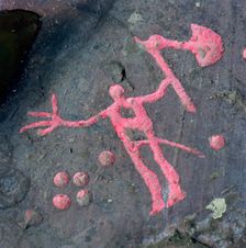 The Axe God, Bronze Age petroglyph at Flyhov, Husaby, Sweden. Creator: Åke Lindau
