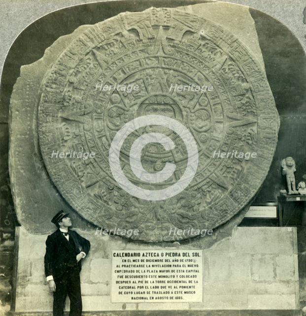 'The Aztec Calendar Stone, or Stone of the Sun, National Museum, Mexico City', c1930s. Creator: Unknown.