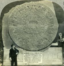 The Aztec Calendar Stone, or Stone of the Sun, National Museum, Mexico City c1930s. Creator: Unknown