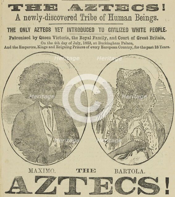 "The Aztecs!" Exhibition advert, 1867. Creator: Unknown.