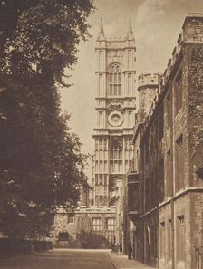 The Abbey Tower from Deans Yard. From the album: Photograph album - London, 1920s. Creator: Harry Moult