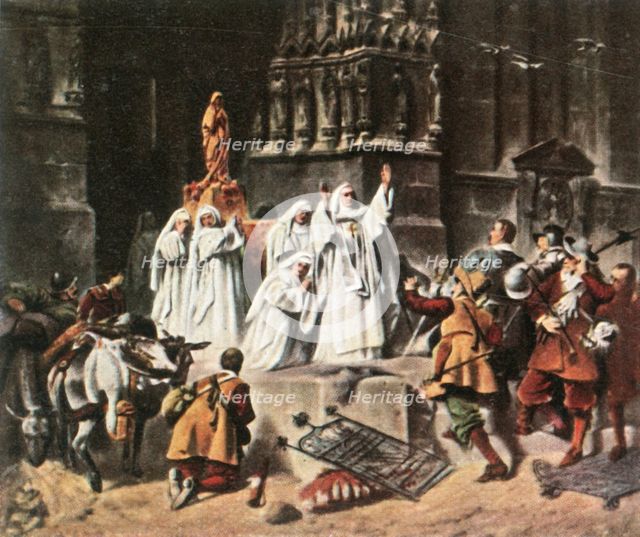 The Abbess of Frauenchiemsee protects her convent, 1632, (1936). Creator: Unknown.