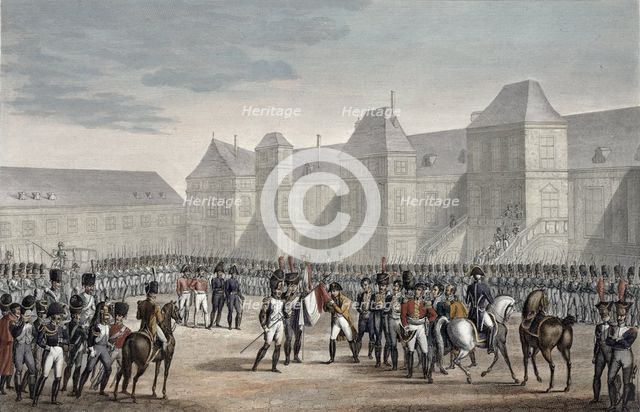 The abdication of Napoleon and his departure from Fontainebleau for Elba, 20th April 1814. Artist: Francois Pigeot