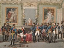 The Abdication of Napoleon at Fontainebleau, 1815. Artist: Vernet, Jules (1792-1843)
