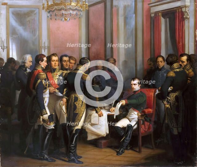 The Abdication of Napoleon at Fontainebleau on 11 April 1814. Artist: Bouchot, François (1800-1842)