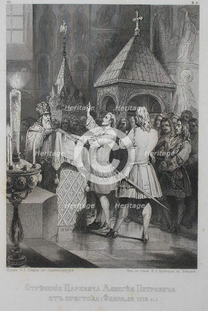 The Abdication of Tsarevich Alexei Petrovich of Russia (1690-1718). Artist: Anonymous  