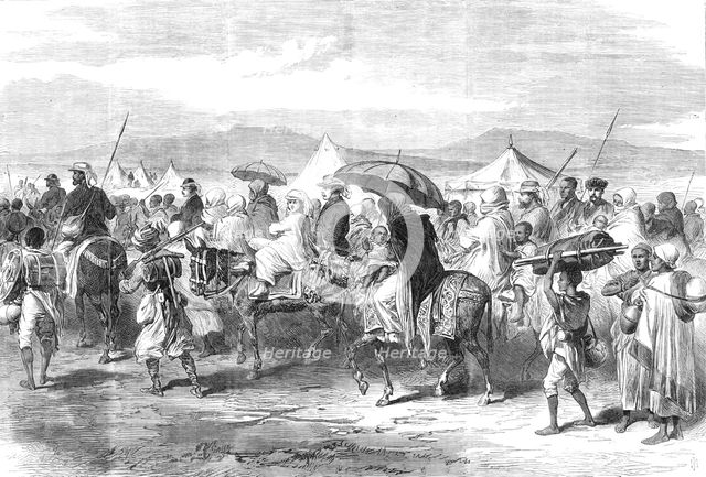 The Abyssinian Expedition: departure of the released prisoners from the head-quarters camp..., 1868. Creator: Unknown.