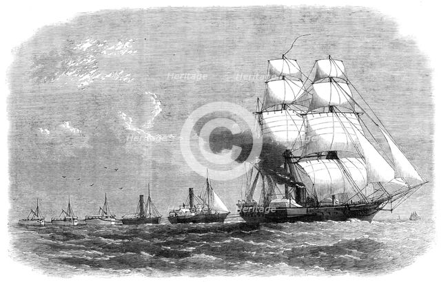 The Abyssinian Expedition: H.M.S. Argus towing tugs and lighters to Massowah, 1868. Creator: Unknown.