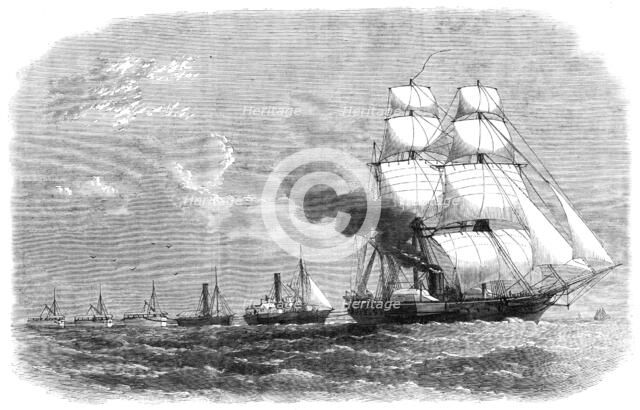 The Abyssinian Expedition: H.M.S. Argus towing tugs and lighters to Massowah, 1868. Creator: Unknown.