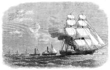 The Abyssinian Expedition: H.M.S. Argus towing tugs and lighters to Massowah, 1868. Creator: Unknown