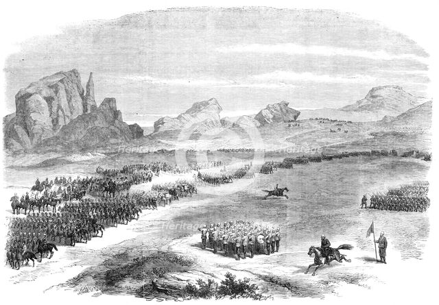 The Abyssinian Expedition: review of the British Army on the Queen's birthday, at Senafe, 1868. Creator: Unknown.