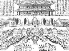 The accession of the new sovereign: the proclamation before the imperial palace, 1909. Creator: Unknown