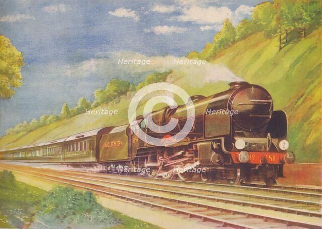 'The Ace Atlantic Coast Express, S.R., in Weybridge Cutting', 1940. Artist: Unknown.