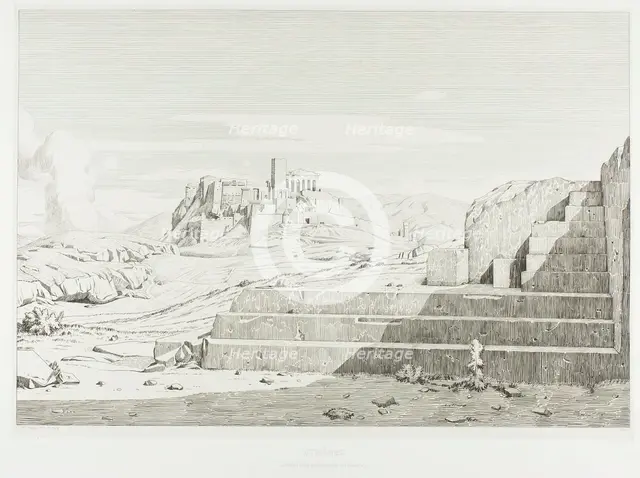The Acropolis, Athens: The Pnyx, Areopagus, Acropolis and Mount Hymmettos, 1845. Creator: Theodore Caruelle d'Aligny.