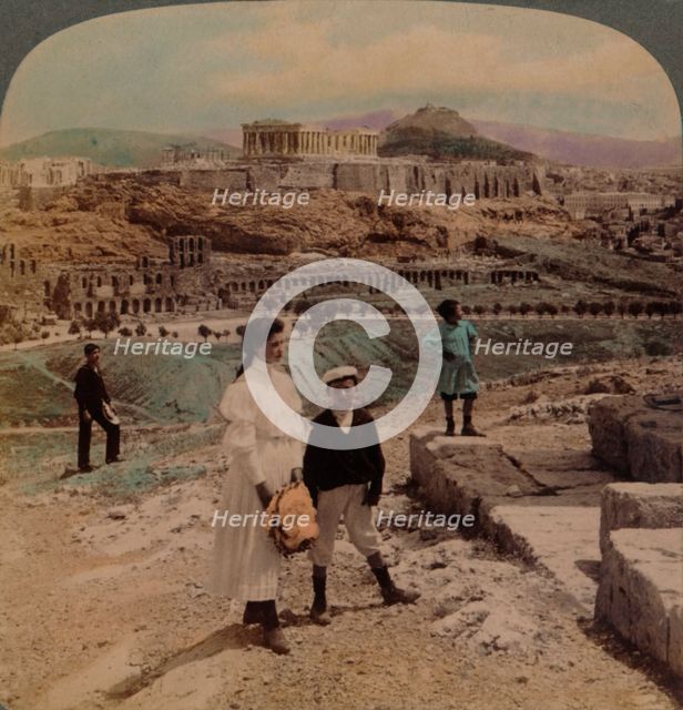 'The Acropolis of Athens, Lycabettus and Royal Palace, from Philopappos monument', 1907. Artists: Elmer Underwood, Bert Elias Underwood.