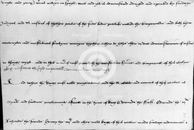 The "Act in Restraint of Appeals to Rome", reformation statute, 1533. Creator: Unknown.