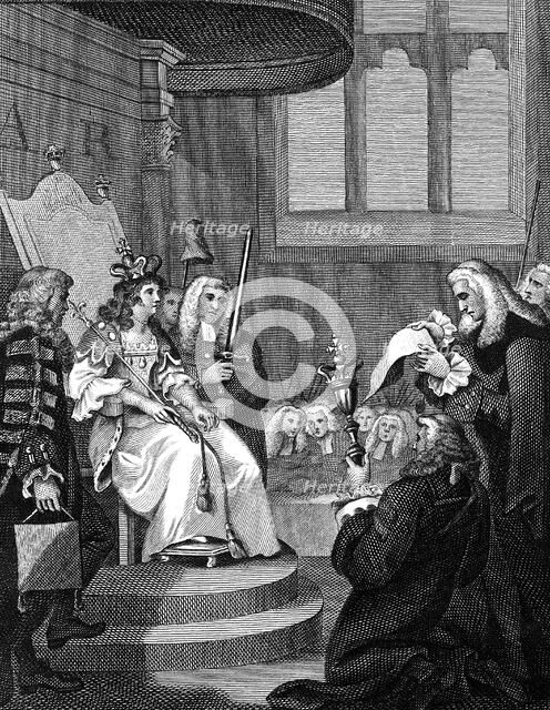 The Act of Union between England and Scotland being read before Queen Anne, 1826. Artist: Unknown