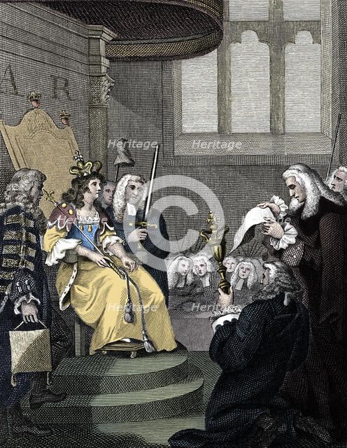 The Act of Union between England and Scotland being read before Queen Anne, 1826. Artist: Unknown.