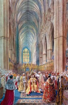 The Act of Crowning George VI's coronation ceremony, Westminster Abbey, London, 12 May 1937.Artist: Henry Charles Brewer