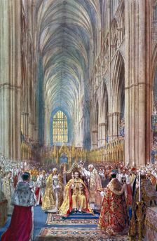 The Act of Crowning George VI's coronation ceremony, Westminster Abbey, London, 12 May 1937.Artist: Henry Charles Brewer