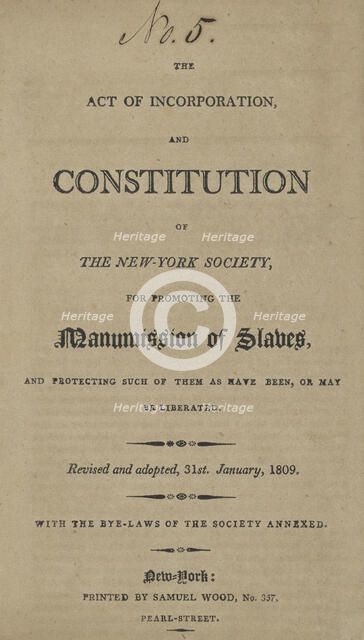 The act of incorporation, and constitution of the New York Society for Promoting...., 1810. Creator: Unknown.