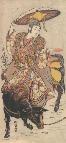 The Actor Matsumoto Koshiro IV on a Bullock in a Snowstorm, ca. 1790. Creator: Katsukawa Shunko