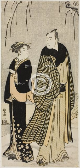 The Actor Matsumoto Koshiro IV and a geisha, from an untitled series of prints showing..., c. 1783. Creator: Torii Kiyonaga.