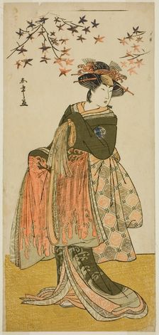 The Actor Nakayama Tomisaburo I as the Geisha Yukino (or Oyuki?) in the Play Kabuki no..., c. 1781. Creator: Shunsho