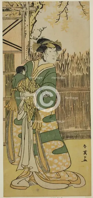 The Actor Nakayama Tomisaburo I as Lady Tokiwa (Tokiwa Gozen) (?) in the Play..., c. 1791. Creator: Katsukawa Shun'ei.