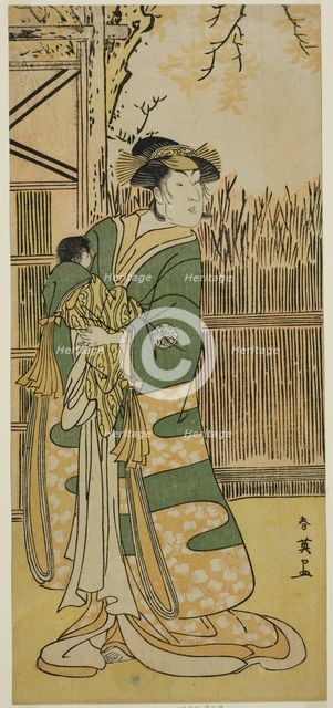 The Actor Nakayama Tomisaburo I as Lady Tokiwa (Tokiwa Gozen) (?) in the Play..., c. 1791. Creator: Katsukawa Shun'ei.