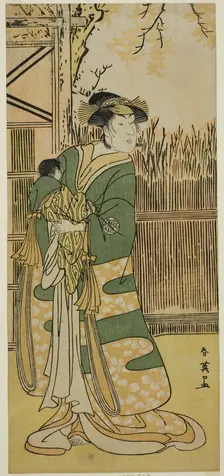 The Actor Nakayama Tomisaburo I as Lady Tokiwa (Tokiwa Gozen) (?) in the Play..., c. 1791. Creator: Katsukawa Shun'ei