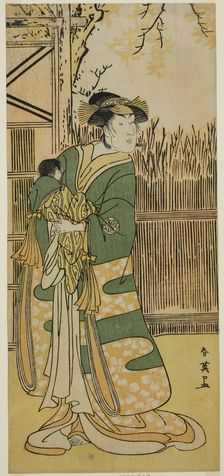 The Actor Nakayama Tomisaburo I as Lady Tokiwa (Tokiwa Gozen) (?) in the Play..., c. 1791. Creator: Katsukawa Shun'ei
