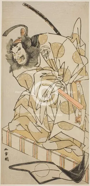 The Actor Nakajima Mihoemon II as Bomon no Saisho Kiyotada in the Play Oyafune Taiheiki..., c. 1775. Creator: Shunsho.