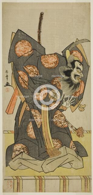The Actor Nakajima Mihoemon II as Shujaku Tenno in the Play Masakado Kammuri no..., c. 1777. Creator: Shunsho.