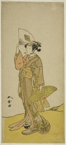 The Actor Nakamura Matsue I as Kasaya Sankatsu (?) in the Play Hana no Gosho..., c. 1772. Creator: Shunsho
