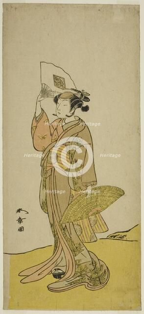 The Actor Nakamura Matsue I as Kasaya Sankatsu (?) in the Play Hana no Gosho..., c. 1772. Creator: Shunsho.